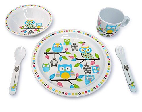Kids Owl Melamine 5 Pc Dinnerware Set